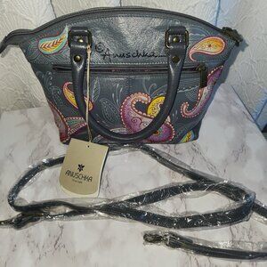 ANUSCHKA SUNSET PAISLEY HAND PAINTED LEATHER HANDBAG WITH CROSSBODY STRAP NEW